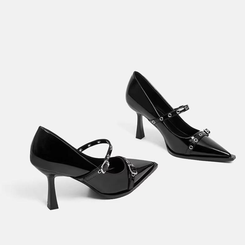 French Pointed Toe Rivet High Heels Women 2026 New Sexy Stiletto Beautiful Shallow Slip Strap Single Shoes