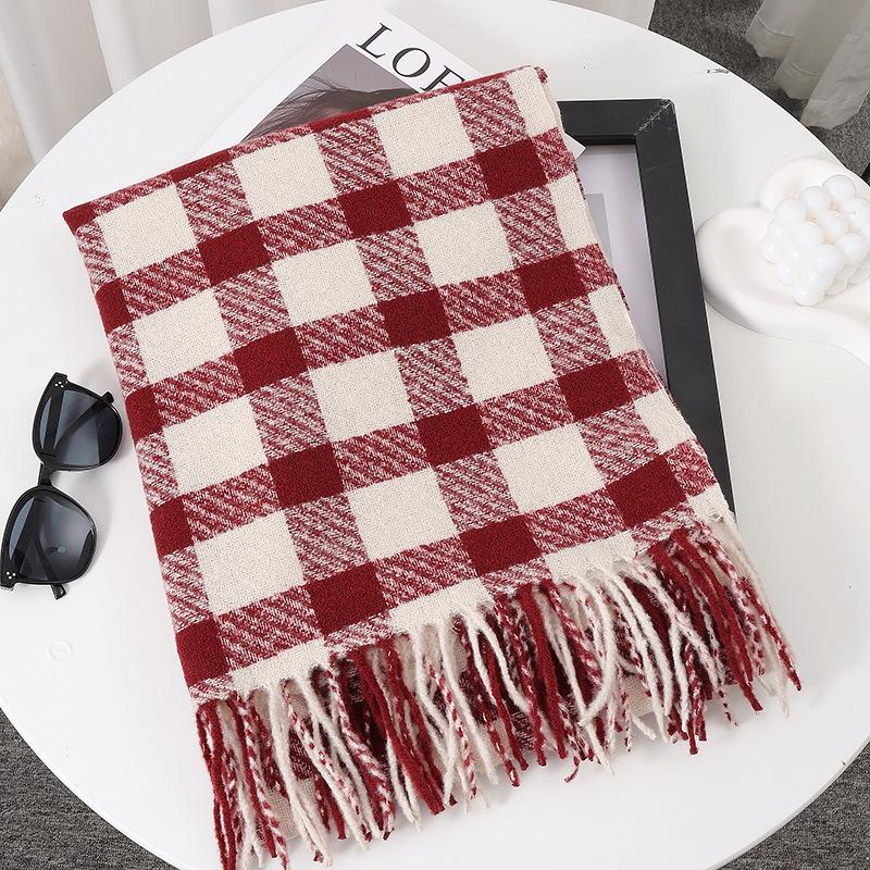 Autumn Winter Elegant Striped Plaid Scarf Shawl Women's Vintage Warm Versatile Long Neck Wrap Trendy Style
