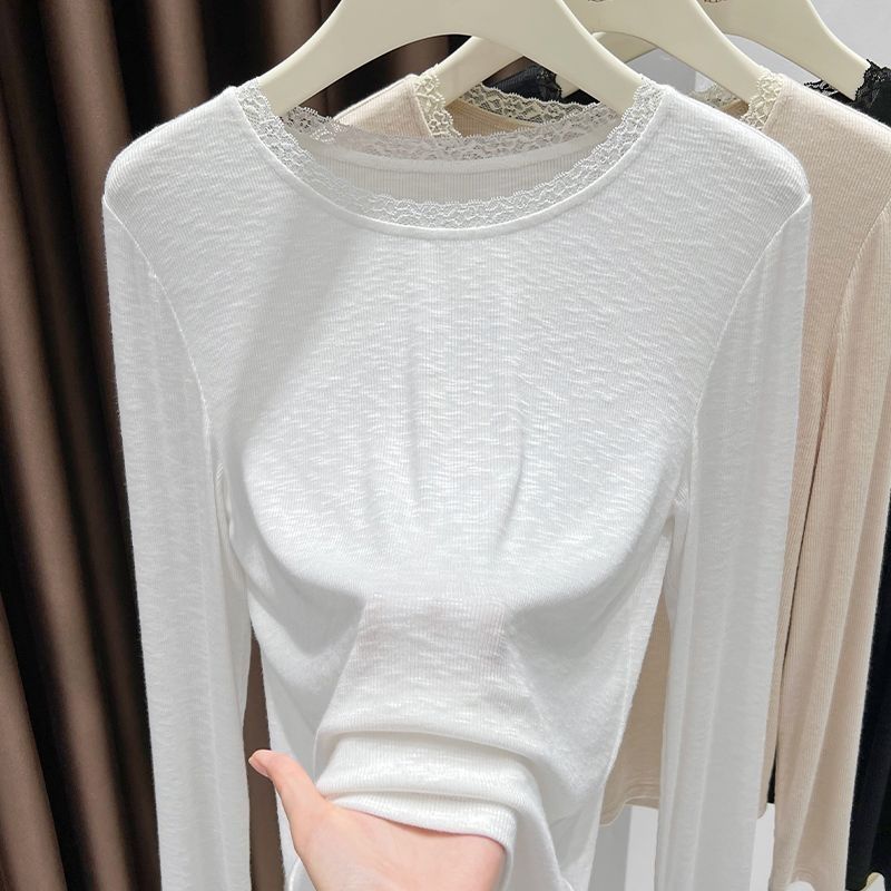 Пуловеры Топы Женские Длинные Рукава Осень Зима Блузка с Подкладкой Оверсайз Круглый Вырез Свободная Рубашка с Длинным Рукавом Приталенные Пуловеры Топы S