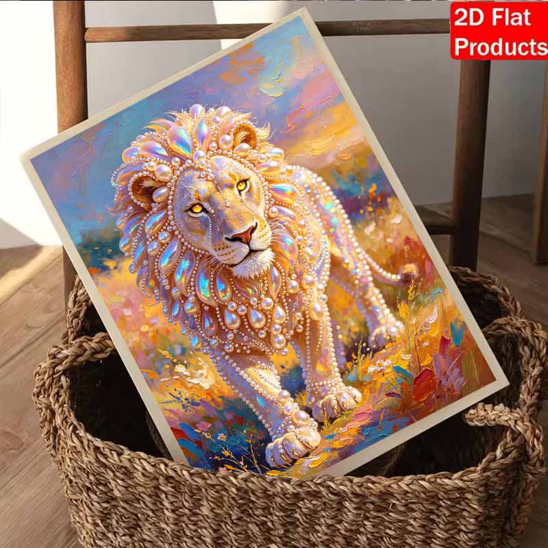 Pearl painting kit, 5D pearl shaped diamond majestic lion painting kit suitable for home living room, bedroom, study room and wall art gifts