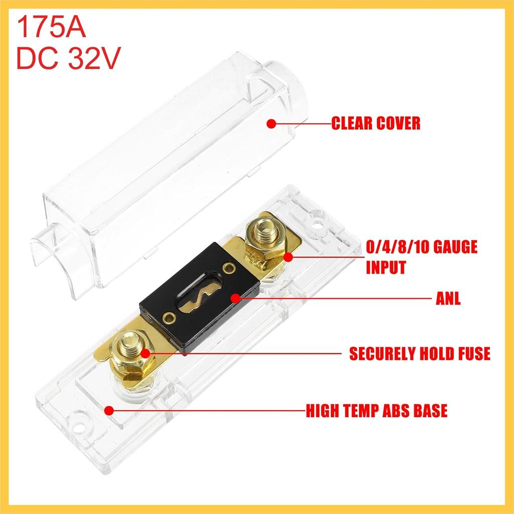 1 Set Car Audio 0 4 8 Gauge Inline ANL Fuse Holder Clear Transparent Fuse Block with 2pcs 175A Fuse Auto Replacement Parts