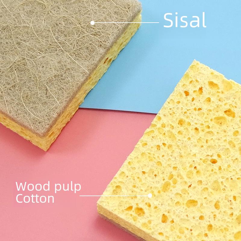 Natural Sisal & Coconut Fiber Dishwashing Sponge - Eco-Friendly Cotton & Wood Pulp Scourer for Kitchen Cleaning