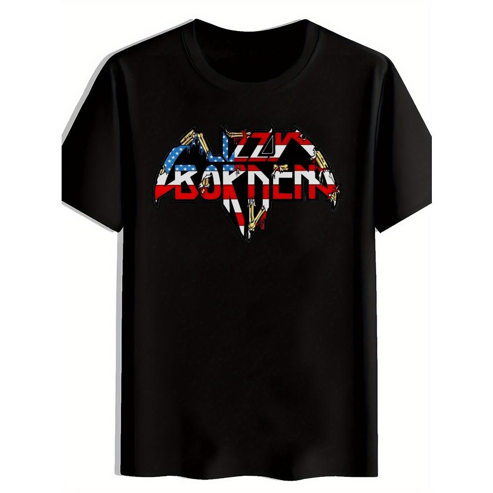 

Breathable regular short sleeves with retro music print suitable for concerts holidays and gifts S