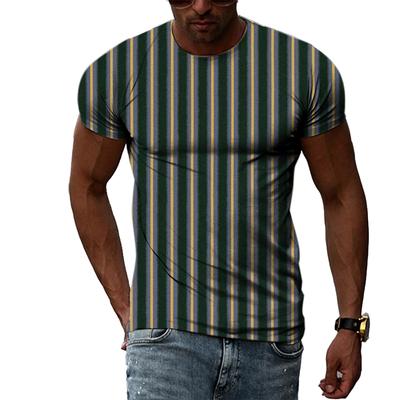 Summer Fashion Stripes Pattern Men T-shirts Casual Personality Cool Style Printing Tees Trend Simple O-neck Short Sleeve Tops 5821 KTB