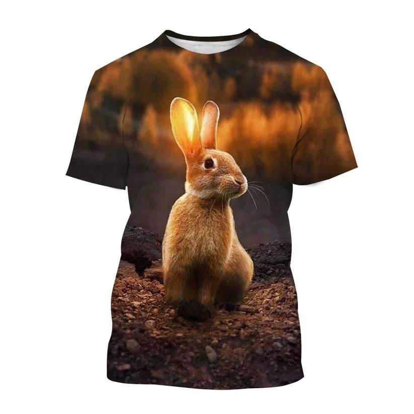Summer Casual Trends Animal Crew Neck Clothing Fashion Cute Rabbit 3D Printed T-shirt for Men and Women Short Sleeve Big Top T-s