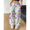 Ladies Loose Version Neon Gradual Change Heart Print Wide Leg Pants, High Waist Drawstring Tight Straight Pants