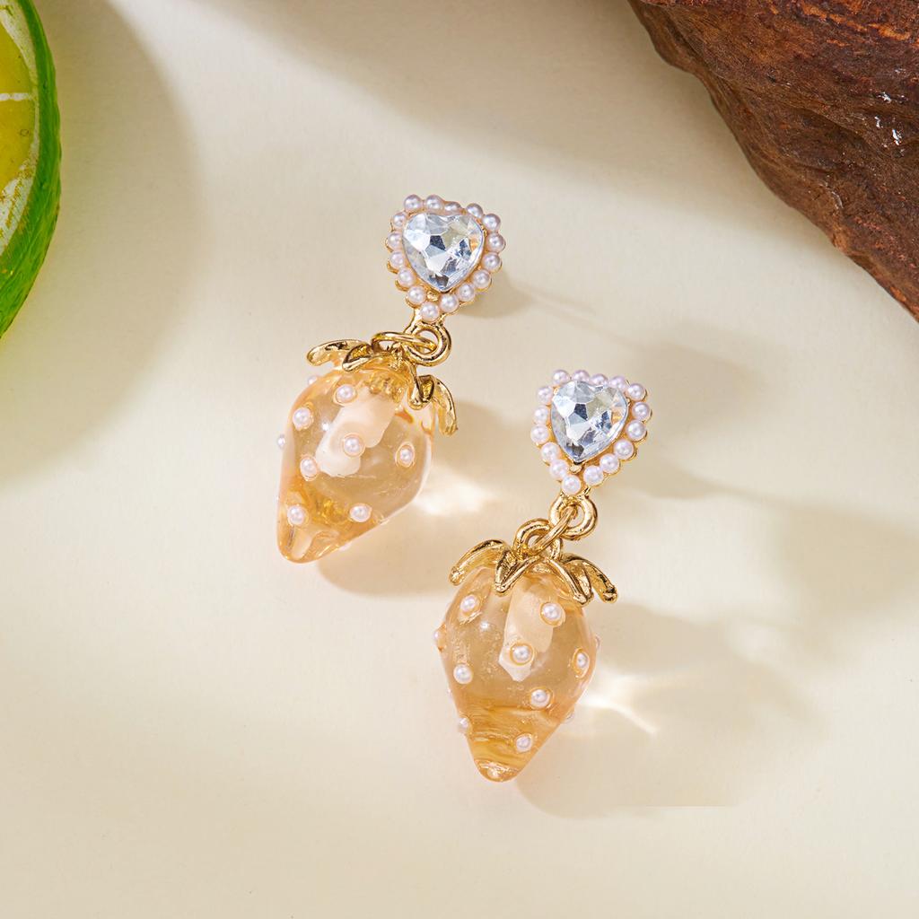 Sweet Cute 3D Resin Raspberry Drop Earrings for Women Enamel Green Leaves Red Strawberry Earring Girls Daily Wear Jewelry Gift