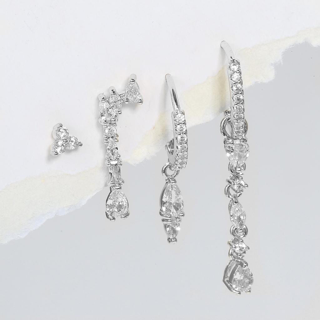 2025 New Design Gold Color Zircon Water Drop Small Hoop Earrings Women Copper Pendant Piercing Korean Earrings Wedding Jewelry