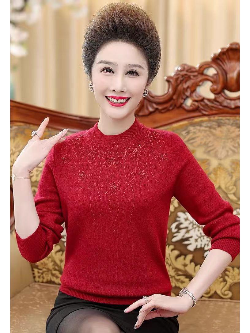 Fleece or Non-Fleece Autumn/Winter Knitted Sweater for Middle-Aged & Elderly Mothers - Thick & Loose Fit XXXL