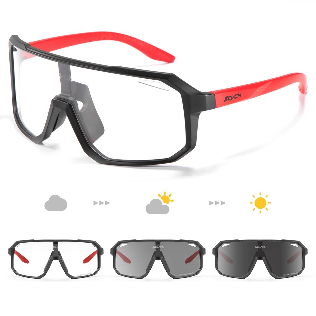 Scvcn Neue photochrome Fahrrad-Sonnenbrille für Herren mit UV400-Schutz, Damen, Sport-Laufbrille für Herren, Brille für Rennrad, Fahrradbrille