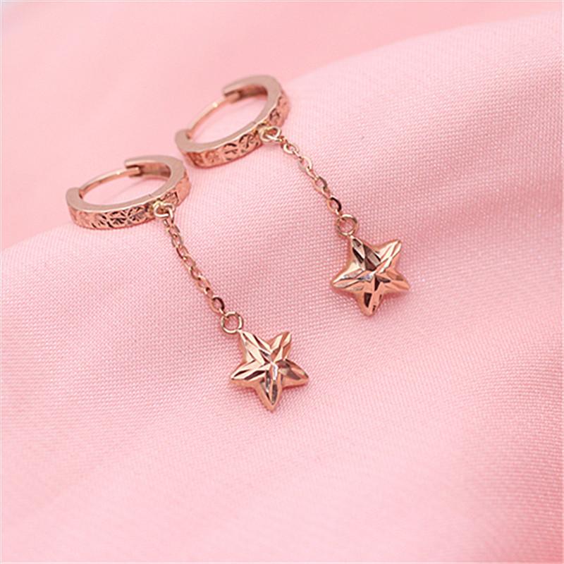 Exquisite Russian Purple Gold Shiny Pentagram Earrings, Simple Niche Korean Version Versatile Rose Gold Plated Ear Buckles