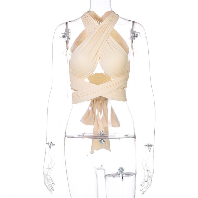 Top corto cruzado con tiras para mujer, Top recortado con cuello Halter, sin mangas y espalda descubierta, chaleco Bandage, Tops sexys de verano, ropa para mujer