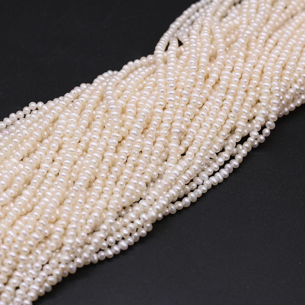 1String, White Near Round Pearl 3-3.5mm, Fashion Women Natural Freshwater Pearl Beads for Jewelry Making DIY Crafts, Luxury Bulk Gifts 36cm