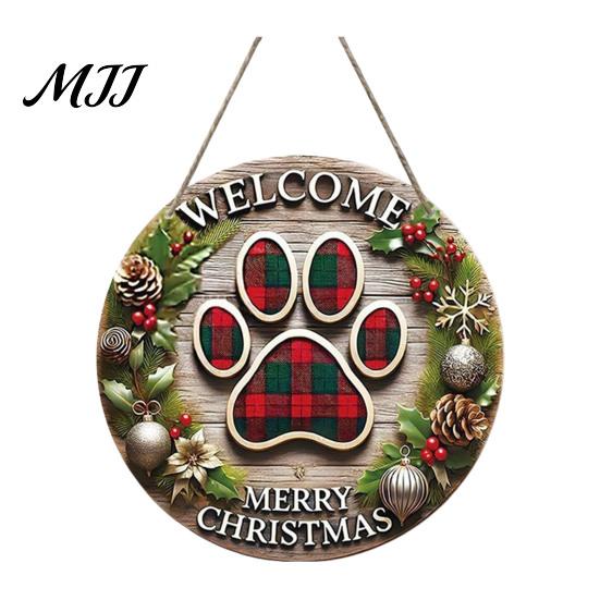Decorative Entrance Wall Art Christmas Hanging Pendant with Lanyard, Wooden Sign for Front Indoor Outdoor Seasonal Decor Door, Creative Farmhouse