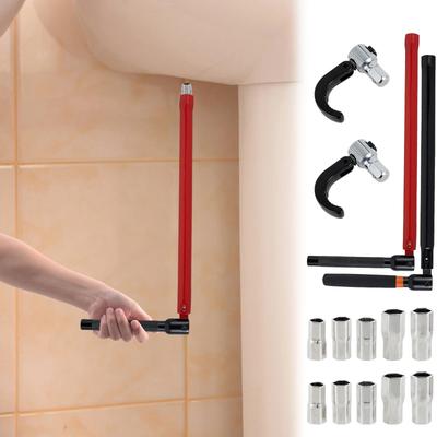 Professional Carbon Steel Faucet Wrench Plumber Tool with 5/6 Sockets and 1 Chuck Tap Back Nut for Sink Basin Installation
