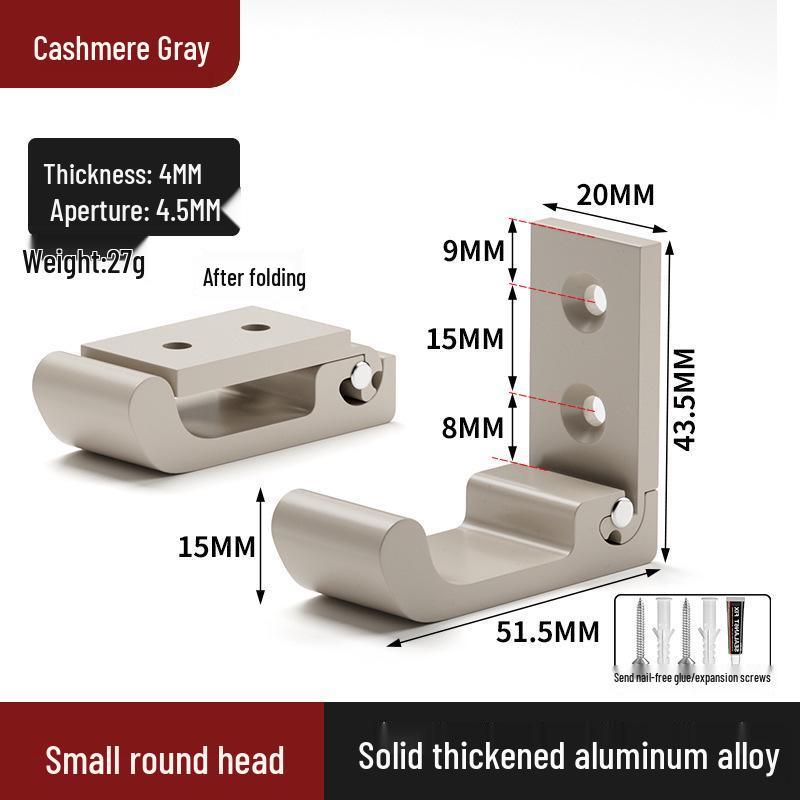 Black Aluminum Alloy Folding Wall-Mounted Coat Hook - Punch-Free, Solid Single Hook