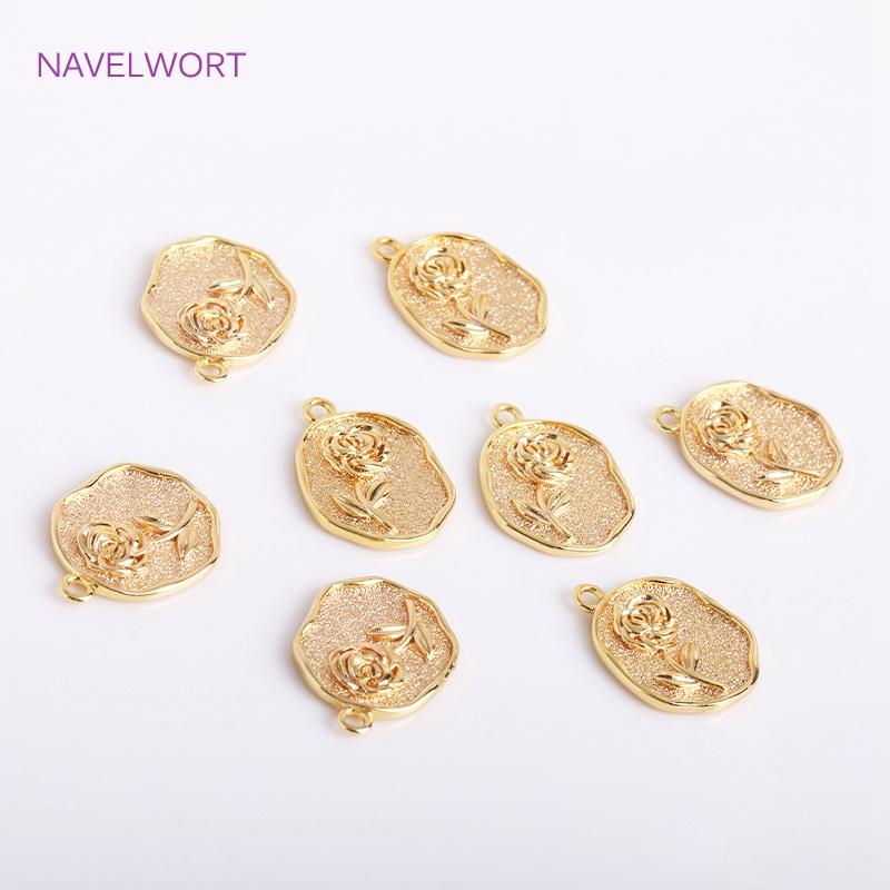Trendy 14K Gold Plated Irregular Rose Charms High Quality Brass Metal Coin Pendants DIY Jewelry Materials Wholesale