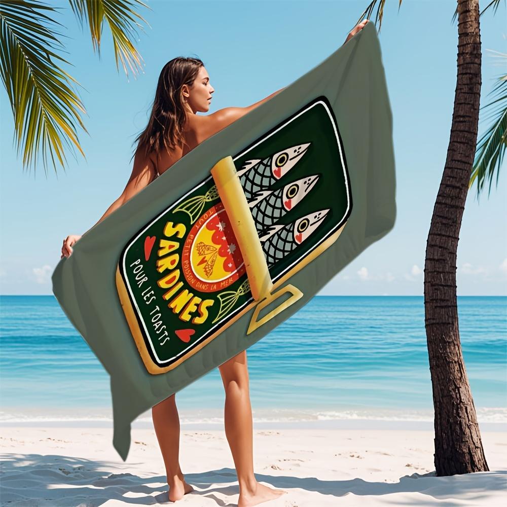 Retro Sardine Tin Beach Towel Patterned Sunscreen And Windproof Suitable For Swimming Pool Camping Travel Blanket