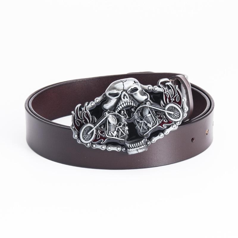 Men's Pull Belt Cowhide Designer Fashion Belt Harley Motorcycle Driver Personality Belt