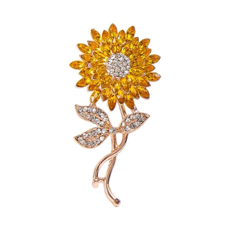 

Elegant Crystal Flower Pin Metal Alloy Metal Comfortable Rhinestones Sunflower Brooch Accessory For Formal Event 1
