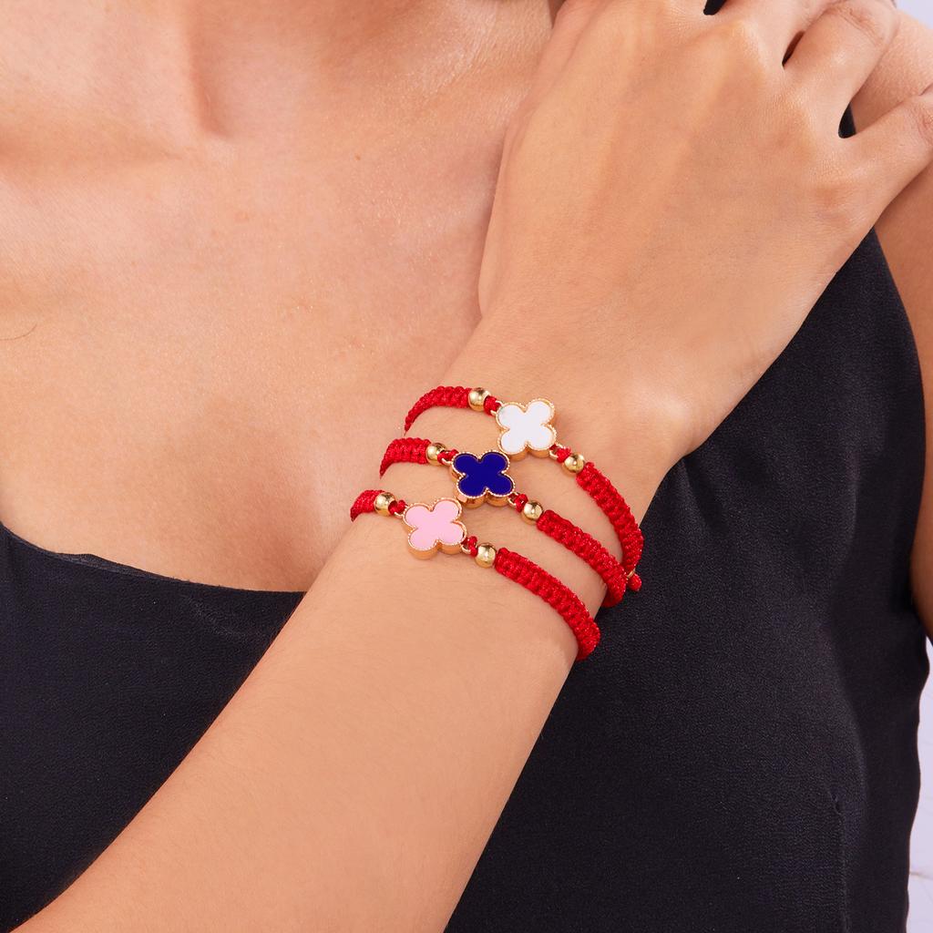 Fashion Lucky Four-Leaf Clover Braided Bracelet Women Ins Style Niche Hundred With Pull-Out Adjustable Four-Leaf Flower Hand Rope