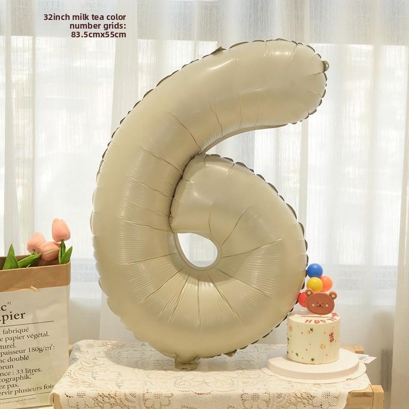 New 32-inch Caramel Cream-colored Aluminum Film Digital Balloon Children's Birthday and First Birthday Party Decoration