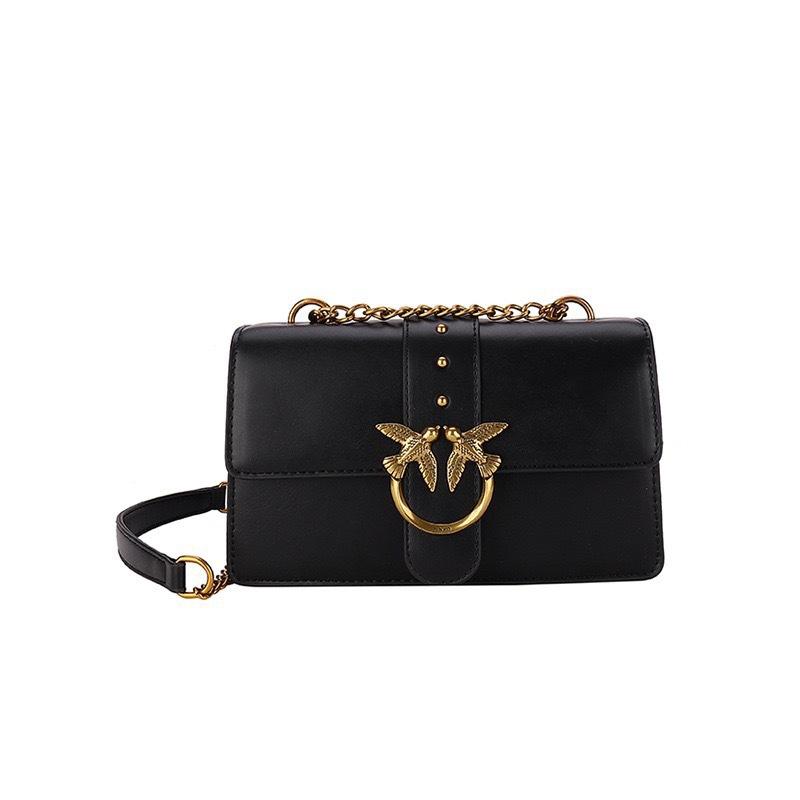Umhängeketten-Schwalbenbeutel Damen einfacher Mode-Retro-Schulter-Achseltasche vielseitig hochwertige kleine quadratische Tasche schwarz