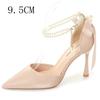 2025 New Hollow Head High Heel Sandals Pearl Slim Heels Senior Sense Nude Nightclub Shoes Women