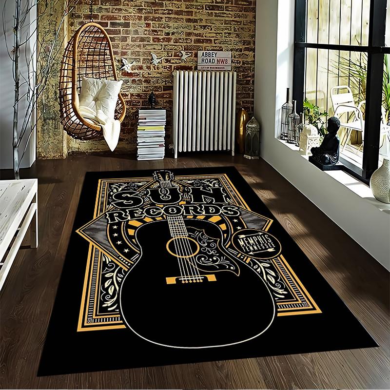Vintage Sun Records Guitar Printed Carpet Decorative Floor Rug Suitable for use as an anti-slip for living room bedroom sofas