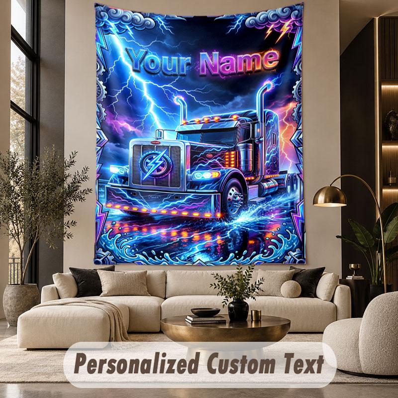 Lastwagen (45) Thema Individueller Wandteppich Personalisierter Benutzerdefinierter Name Text Wandbehang Teppich Heimdekoration Hintergrundtuch