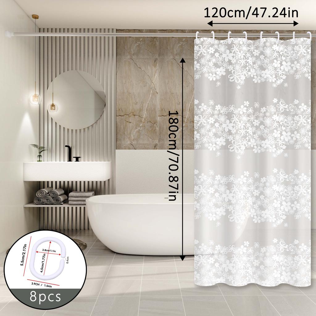 White Floral Pastoral Style Shower Curtain, Cozy Bathroom Curtain, Great Item for Rental Home Renovation and Bathroom Decor