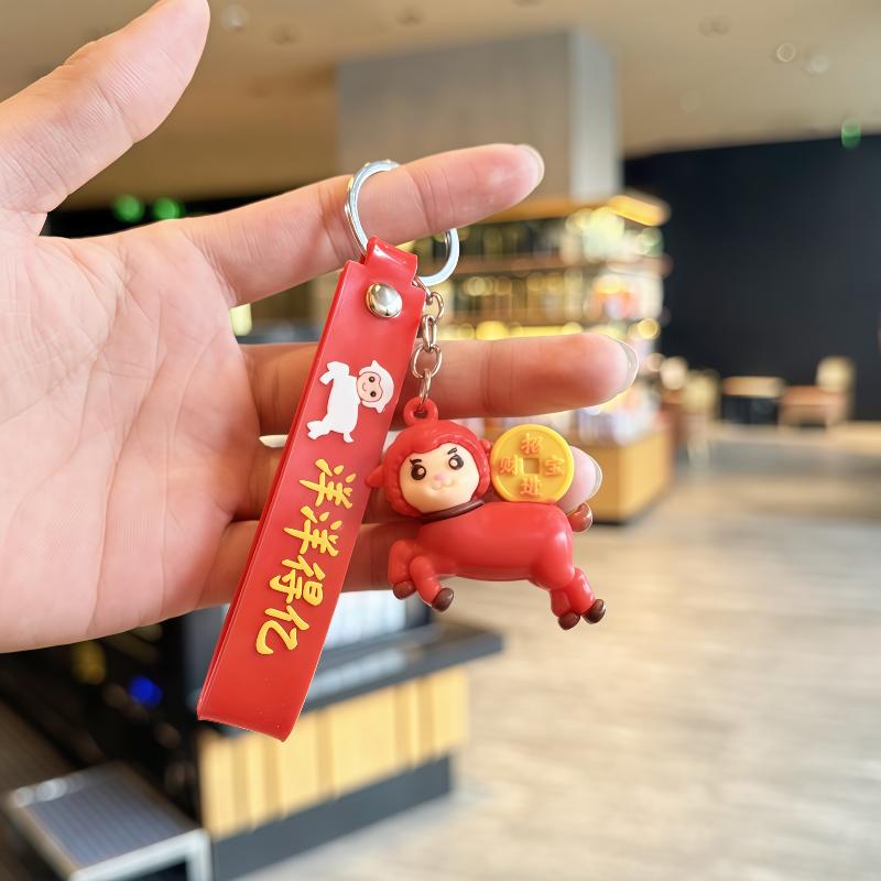 1Pcs Cute Red Cartoon Sheep Keychains With Soft Pvc Pendant Durable Wrist Strap For  Year Gifts And Bag Decorations