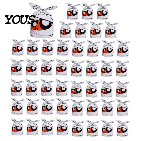Small Candy Containers for Halloween Party 48 Pcs Bags, Kids Trick or Treat Goodie Cute Rabbit Cartoon Goody Bags Holiday Ear Plastic Gift Cookie,
