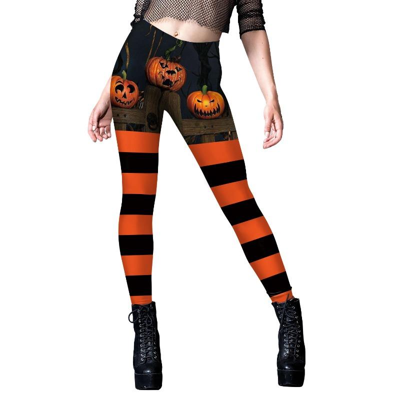 Halloween Sally Leggings Pumpkin Head Striped Digital Print Striped Little Foot Ladies Yoga Leggings