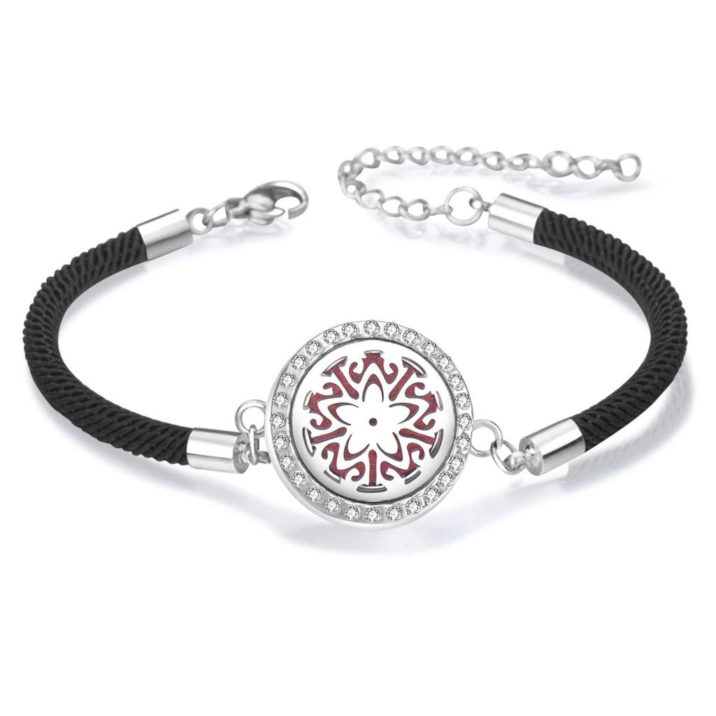 Diamond Inlaid Aroma Diffuser Bracelet: Adjustable Black Rope Wristband for Women