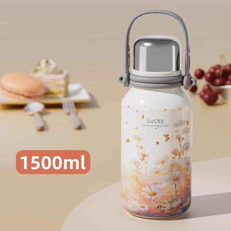 Changqi 1.5L Portable Thermos Bottle with Daisy Design