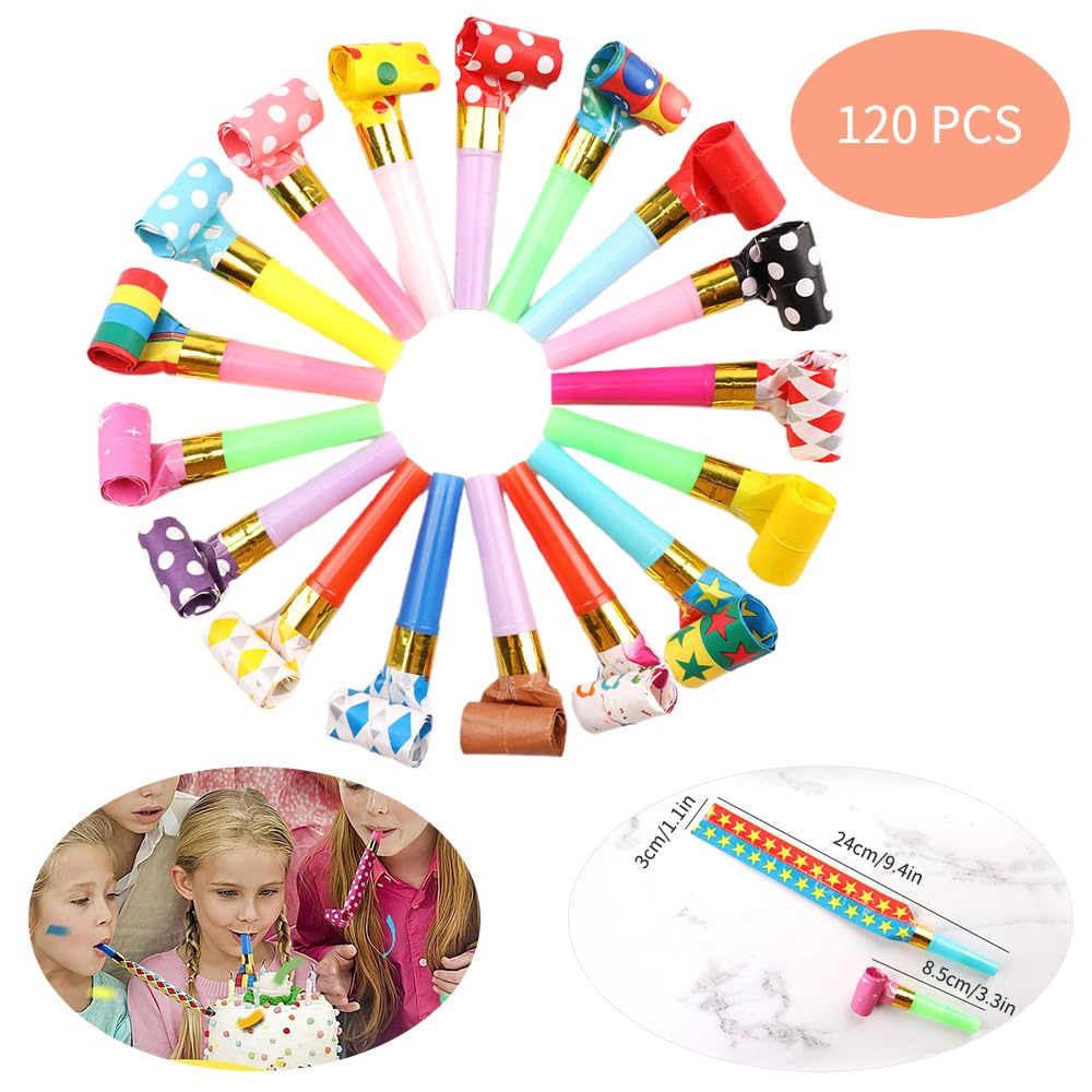 Set of 120 Colorful Cheering Whistles for and Training, Festivals, Toys, Birthdays, Parties, Events.