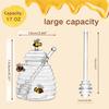 glass honey jar with dipper,beehive shaped honey pot,honey container with dipper large,17 oz