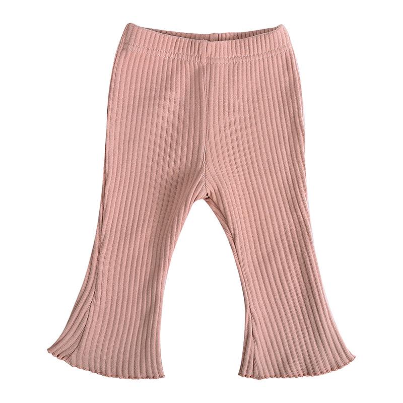 Children's Spring Summer Ribbed Flare Pants - Solid Color Elastic Casual Wear for Baby Girls and Toddlers