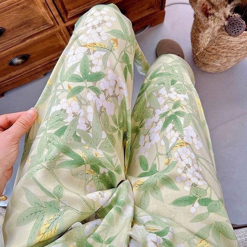 Summer Women Printed Wide Leg Pants High Waist Loose Fit Casual Floral Trousers for Outdoor Walking