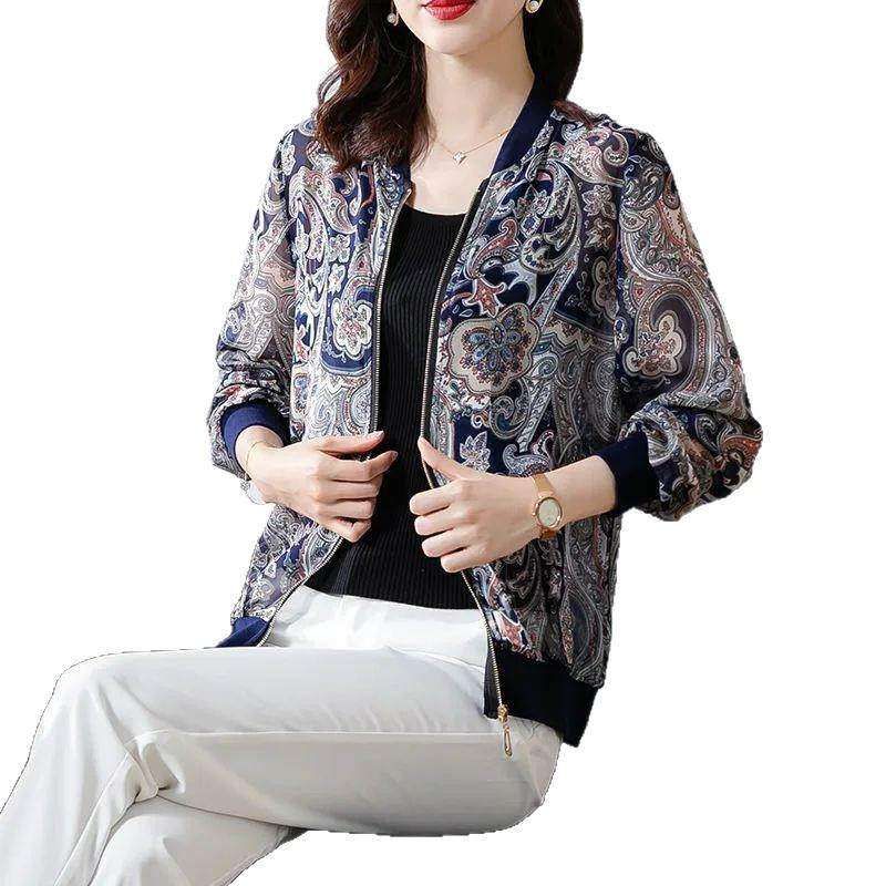 2025 Herbst Koreanischer Stil Blumendruck Schlankmachend Rundhals Reißverschluss Jacke
