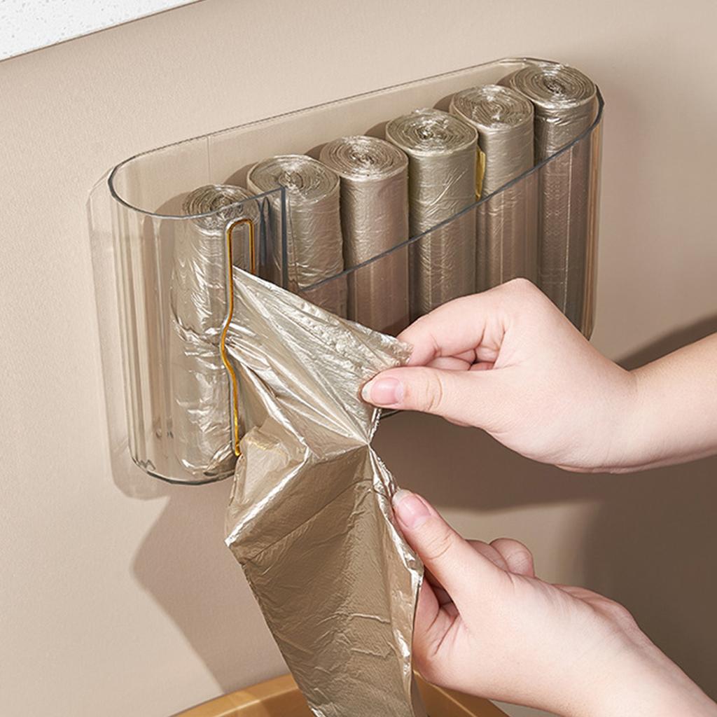 Trash Bag Dispenser Clear Punch Wall Mount Garbage Bag Roll Holder Storage Space Saving for Kitchen Bathroom