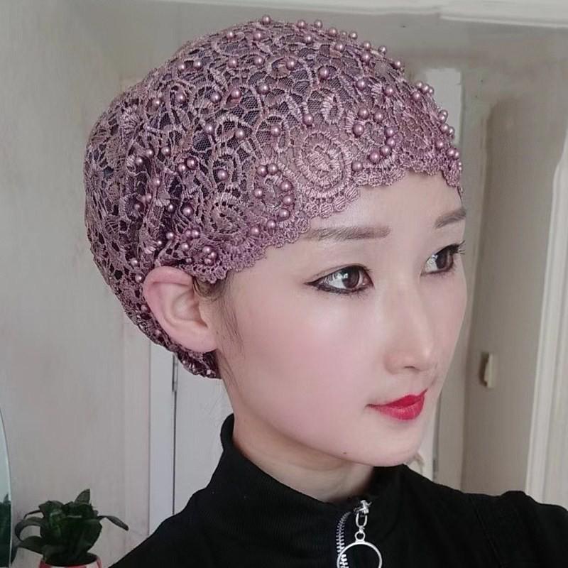 

Новая женская универсальная шапка-бини с бусинами и цветами из водорастворимого кружева Adjustable