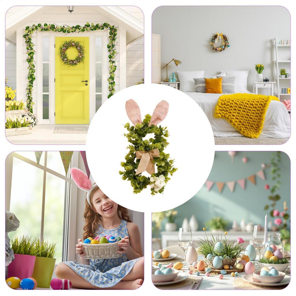 Easter Wreaths for Front Door 19.6 Inch Artificial Easter Bunny Decor Front Door Wreath with Flower and Bow for Porch Indoor
