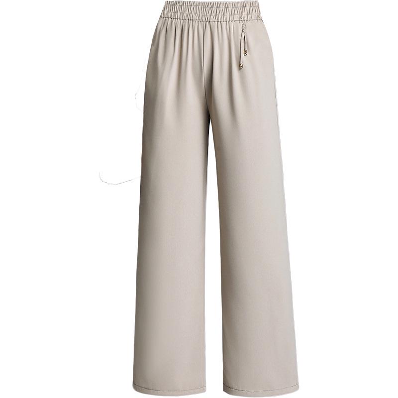 Elastic Waist Wide-Leg Pants for Middle-Aged Women, 9-Point Length, Spring & Autumn