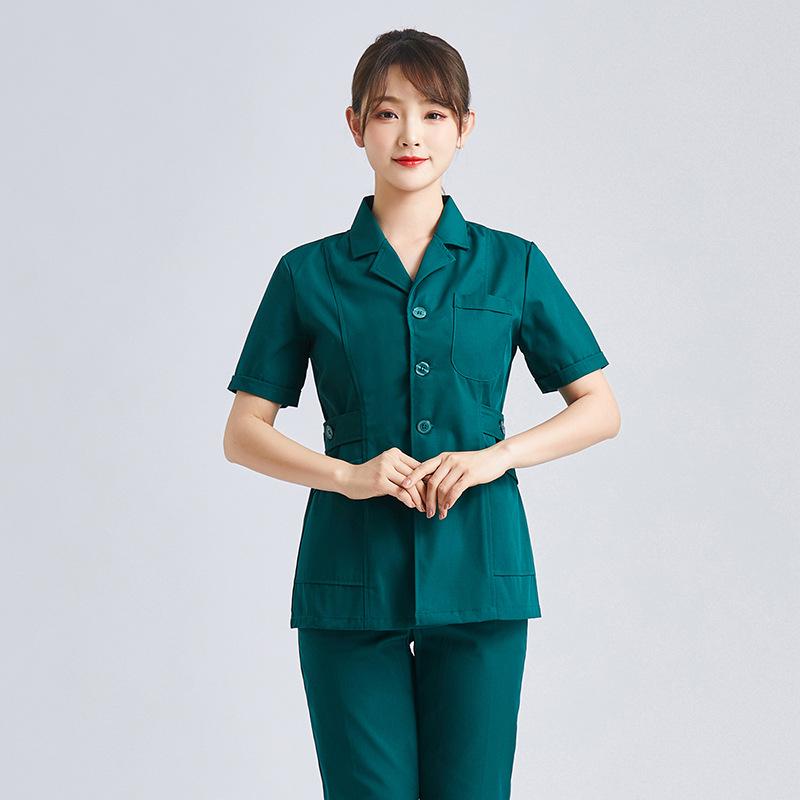 Women's Short Sleeve & Long Sleeve Dark Green Nurse Uniform Set