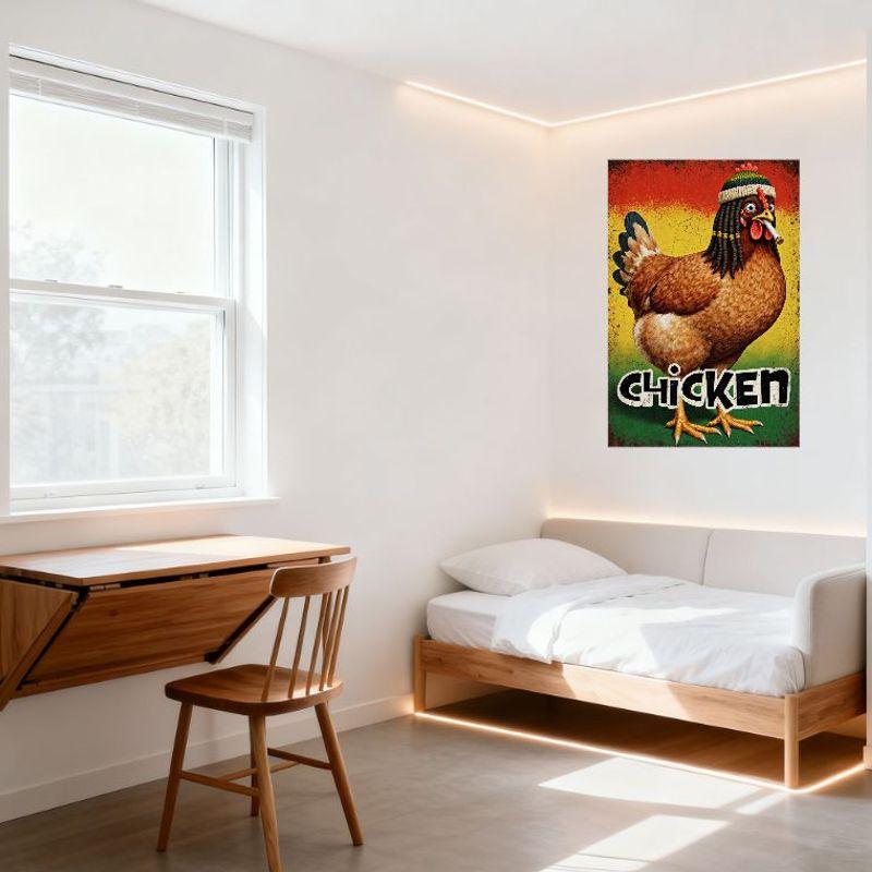 Retro Gritty Anthropomorphic Chicken Smoking Cigarette Tin Sign - Vintage Metal Poster for Bar Pub Home Wall Decor