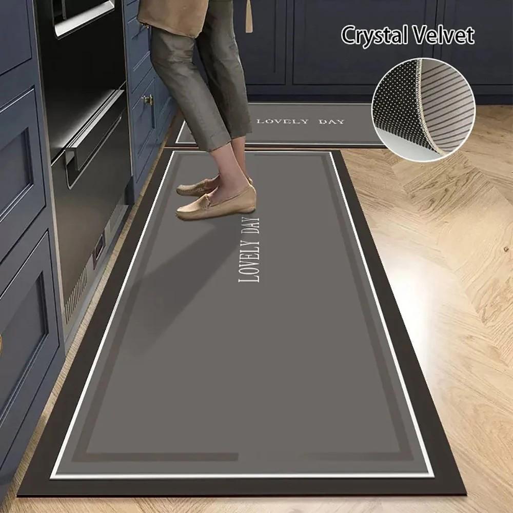 1/2pcs Kitchen Floor Mat, Anti-Slip And Absorbent Foot Mat, Long Strip Carpet, Modern Style Home Decoration Carpet