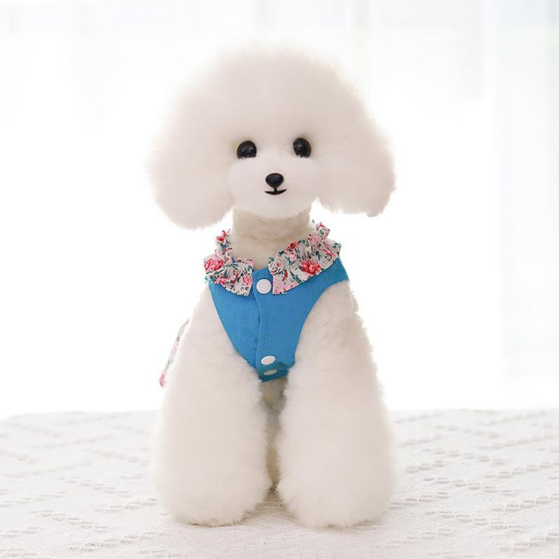 Floral Dog Cat Dress Shirt Bownot Skirt  with Matching Dog Leash Pet Puppy Skirt Spring Summer Clothes Apparel