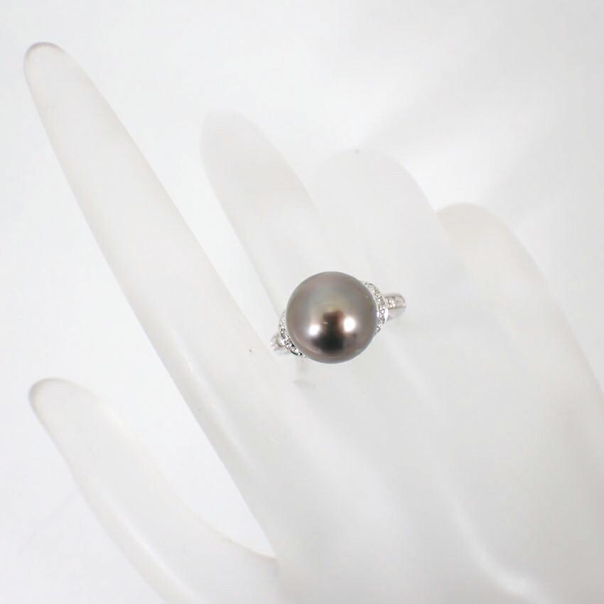 [Pre-owned] Pt900 Black Pearl/Diamond Ring / Size 11 / j67-10